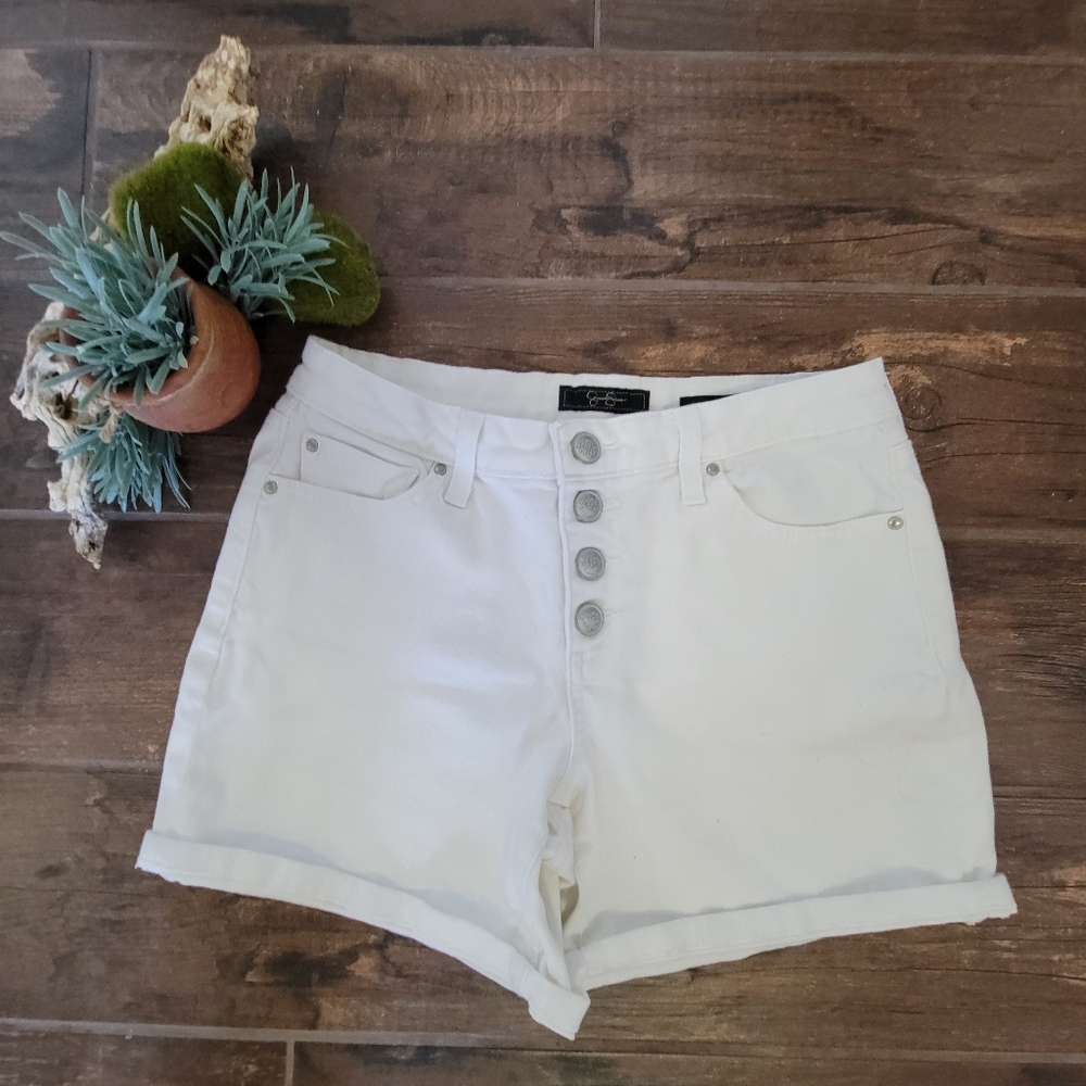 Jessica Simpson vintage high waisted womens white denim buttonfly shorts sz 28